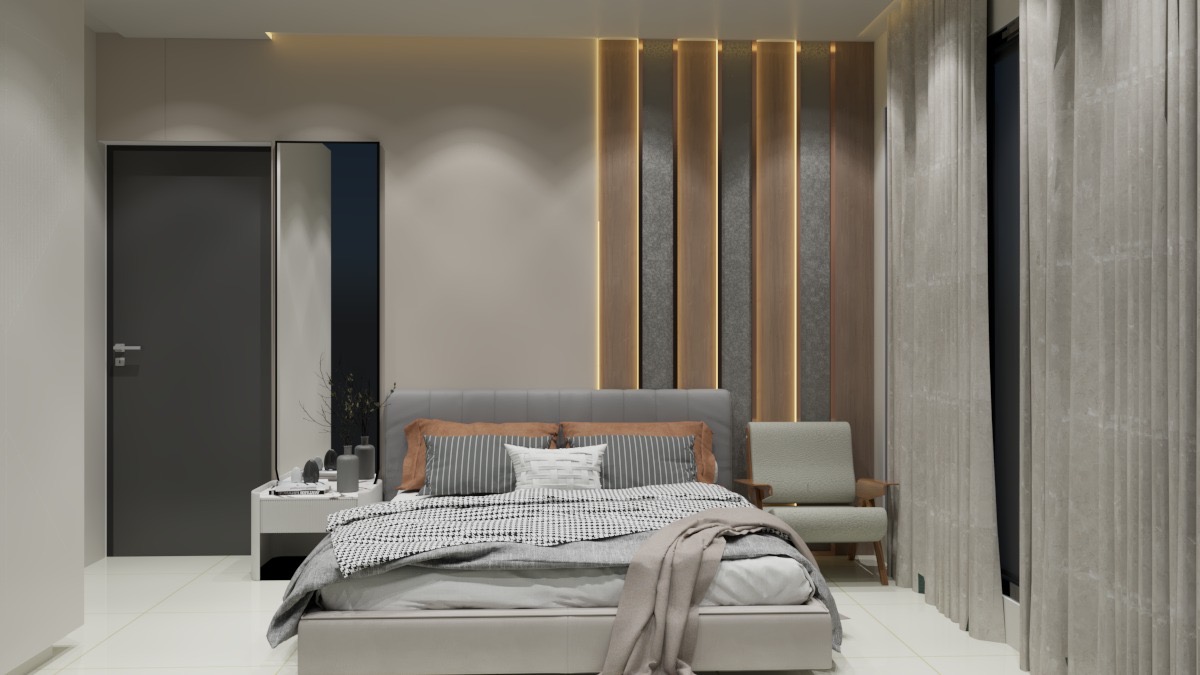 Contemporary bedroom design with workspace